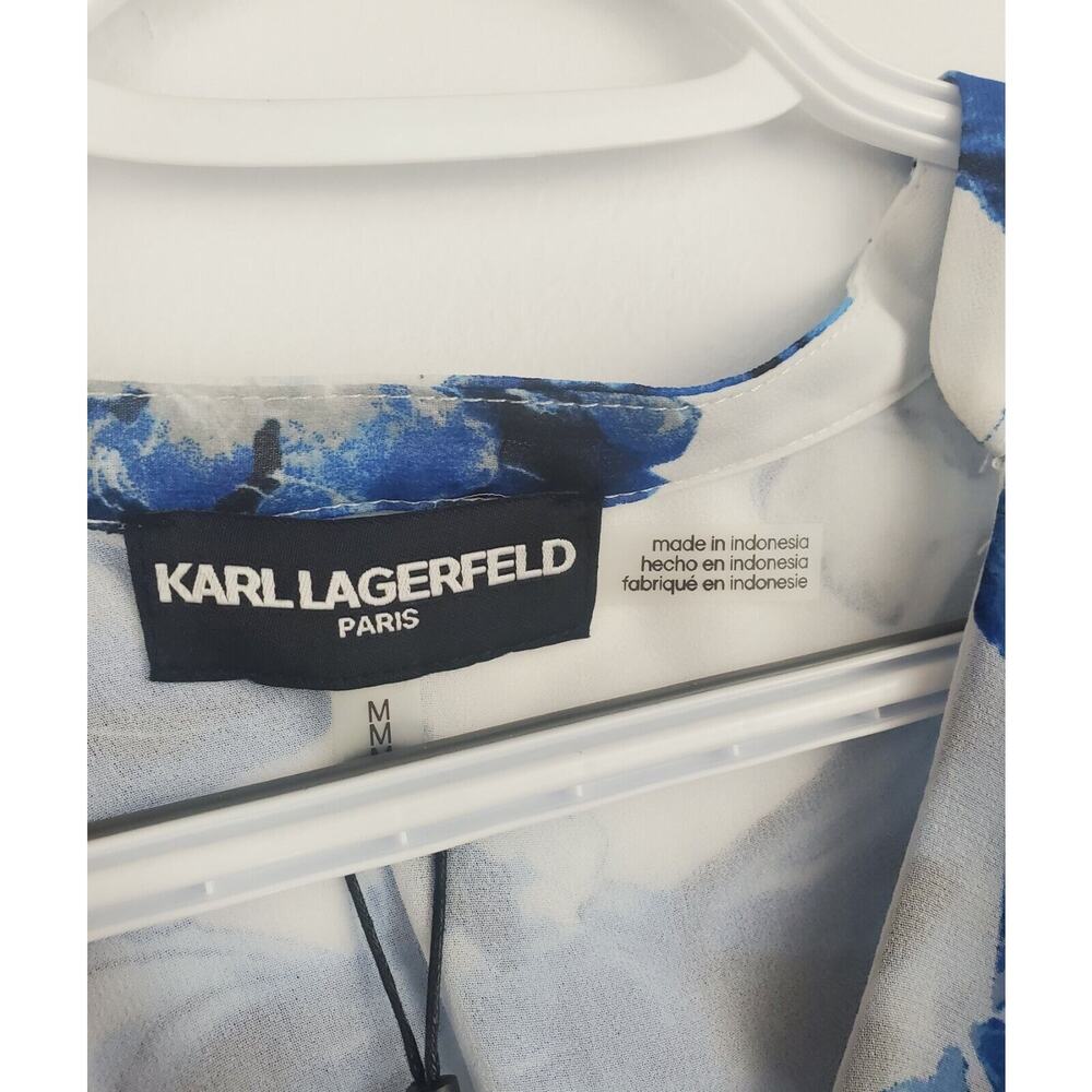 Karl Lagerfeld Blue Floral Ruffle Top M - Picture 6 of 7